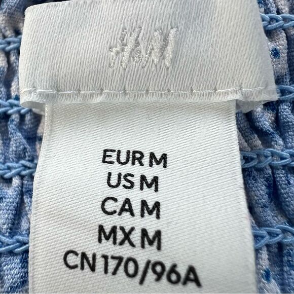 H & M Babydoll Smocked Coquette Powder Blue Floral Peasant Boho Blouse Size M - Picture 9 of 12